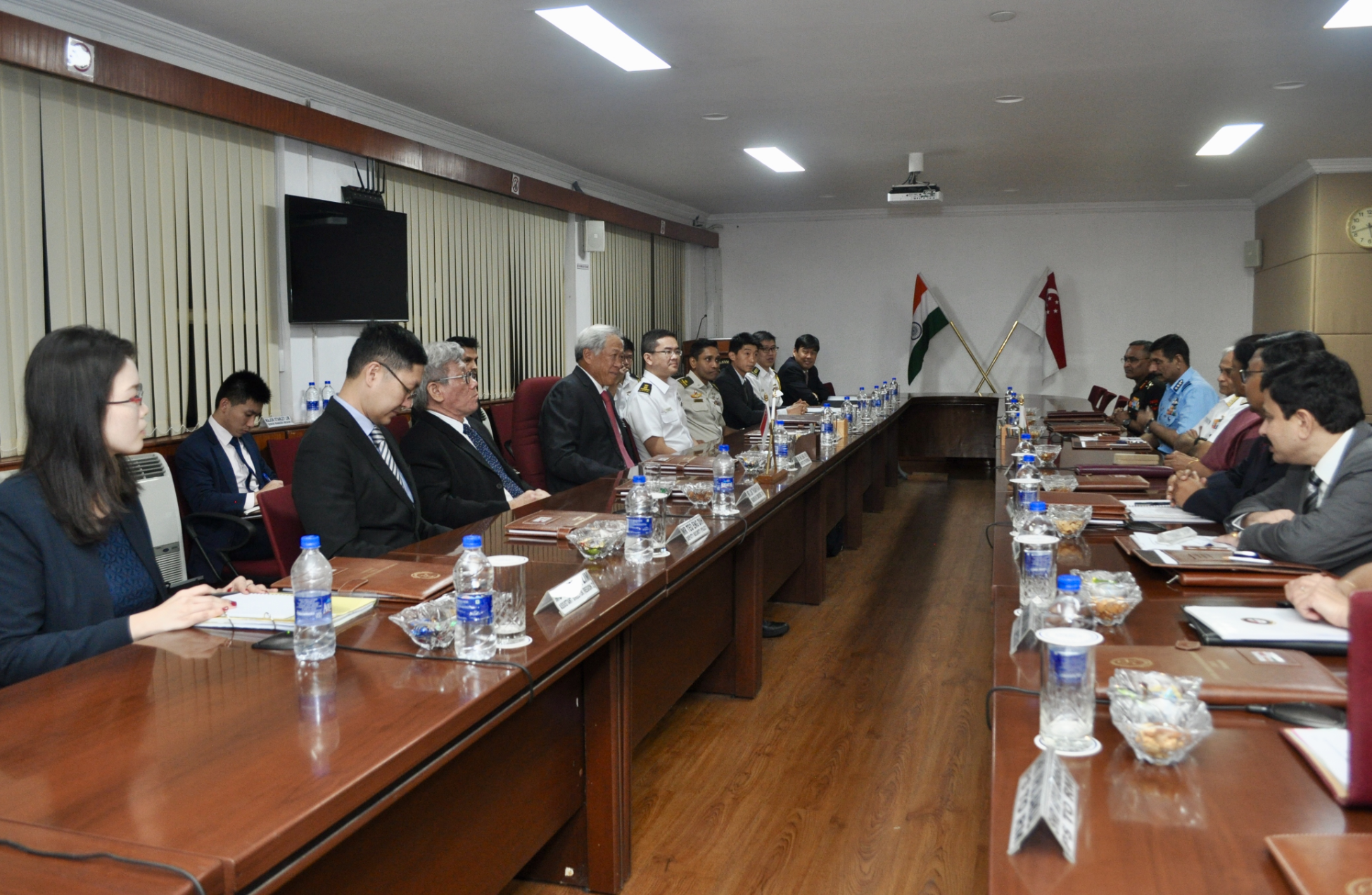 Minister for Defence Dr Ng Eng Hen (fourth from left) with Indian Minister of Defence Nirmala Sitharaman (third from right) at the third India-Singapore Defence Ministers' Dialogue in Visakhapatnam, India. Photo courtesy: Mindef