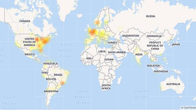 Facebook was down in Europe and eastern United States. Photo courtesy: downdetector.com