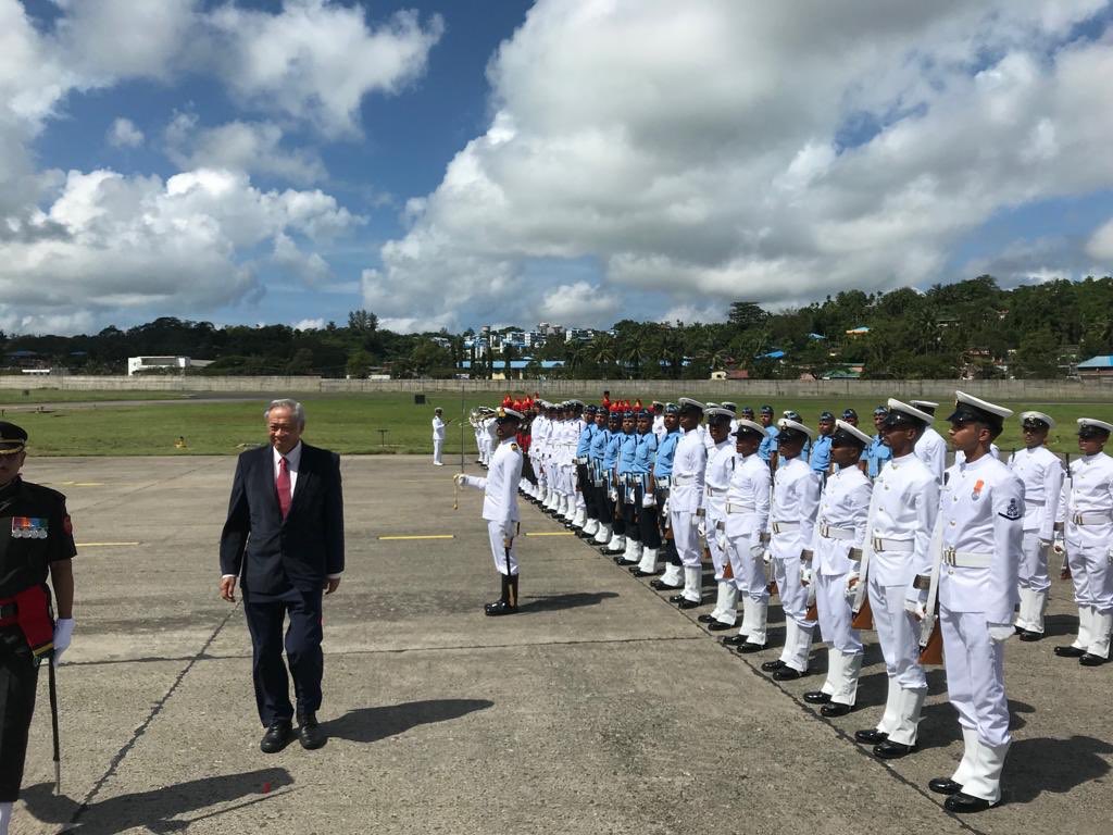 A guard of honour on arrival of Singapore's Defence Minister Dr Ng Eng Hen at Andaman and Nicobar Triservices Command (Photo courtesy: Indian High Commission, Singapore