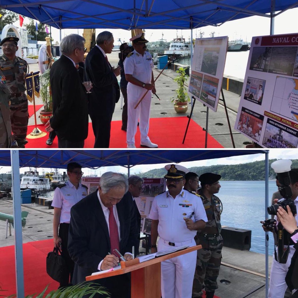 Singapore's Defence Minister Dr Ng Eng Hen signing Visitor's Book  at Andaman and Nicobar Triservices Command (Photo courtesy: Indian High Commission, Singapore