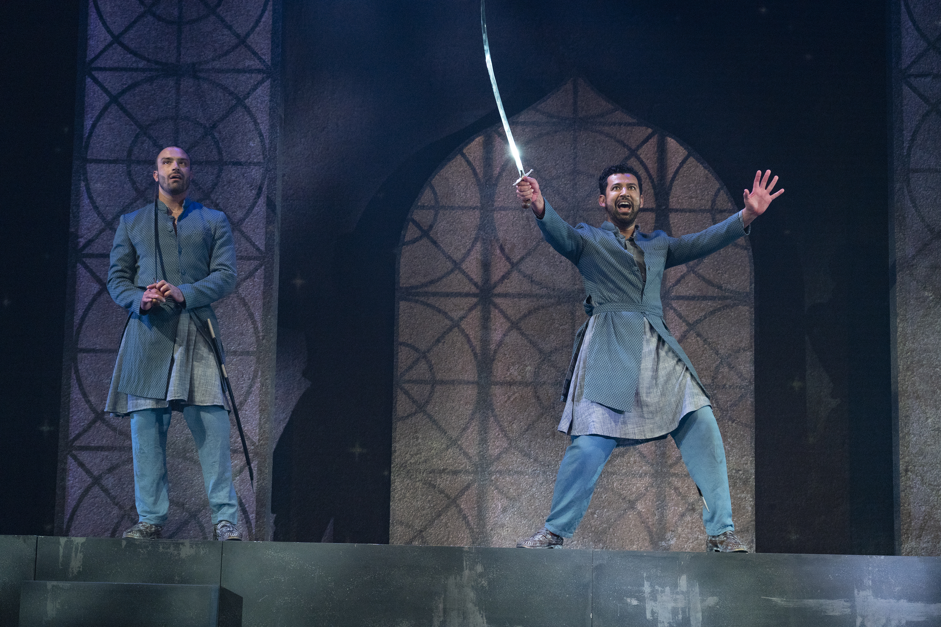 The play 'Guards at the Taj' unfolds through the viewpoint of two guards who stand sentinel outside the Taj Mahal before it is unveiled. Photo courtesy: Singapore Repertory Theatre 