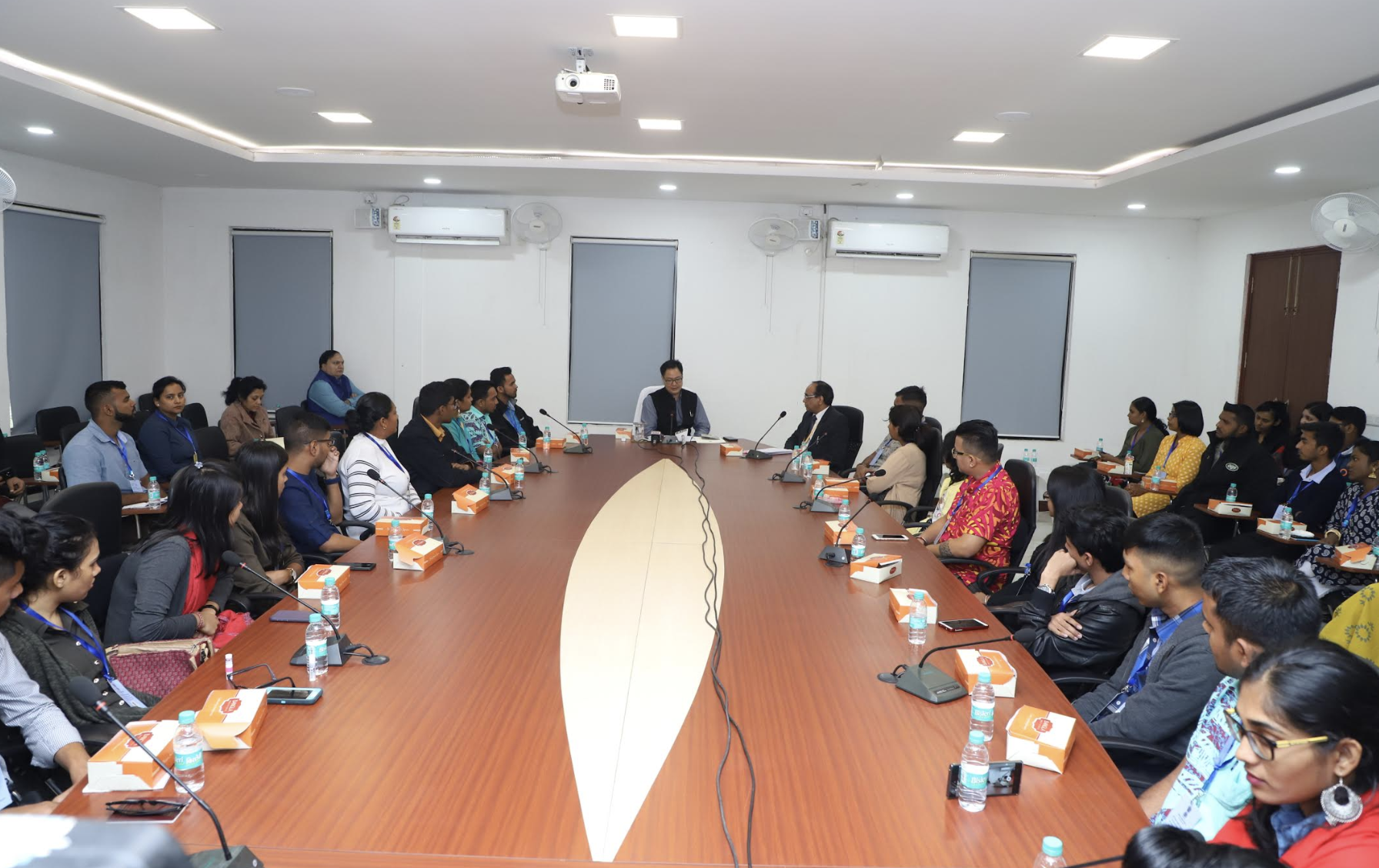 Indian Minister of State for Home Affairs Kiren Rijiju interacting with the participants of Know India Programme from eight countries, being organised by MEA in partnership with Andhra Pradesh Government, in New Delhi on Saturday, December 8, 2018. Photo courtesy: Indian Ministry of Home Affairs