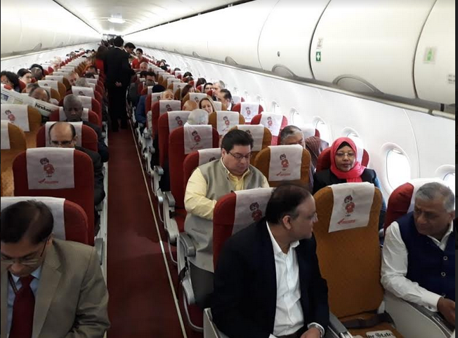 Delegation comprising 71 envoys from different countries en route Prayagraj with Minister of State for External Affairs Gen.(Retd) V K Singh in a special flight Photo courtesy: MEA