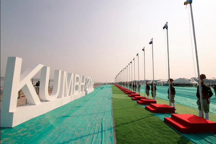 Flags from 71 nations waited to unfurl at Kumbh Mela venue in Prayagraj Photo courtesy: Kumbh Mela Police UP 2019, Twitter