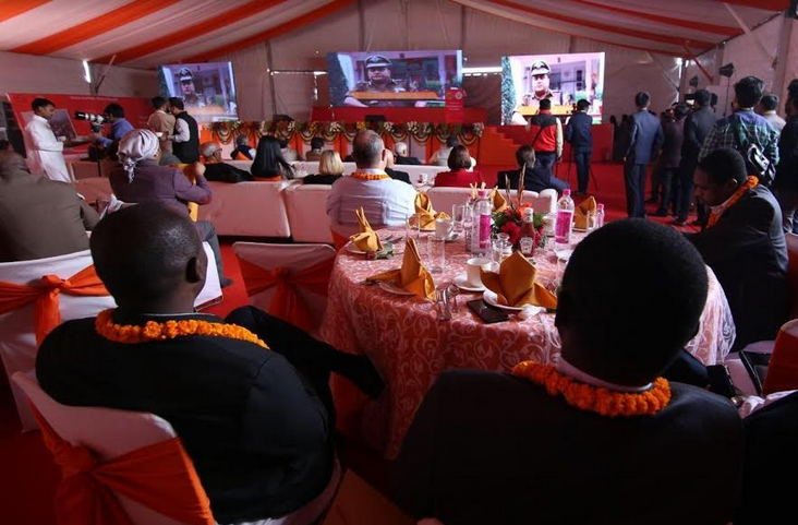 Envoys watch a documentary during an interactive session on Kumbh Mela arrangements, facilities. Photo courtesy: U.P. Government