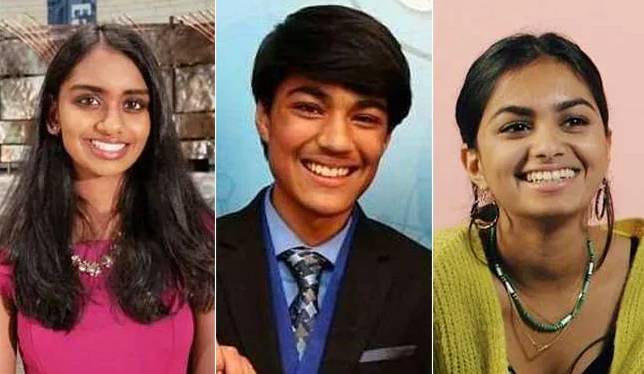 Indian-Americans Kavya Kopparapu (left), Rishab Jain (centre) and British-Indian Amika George. Photo courtesy: Twitter