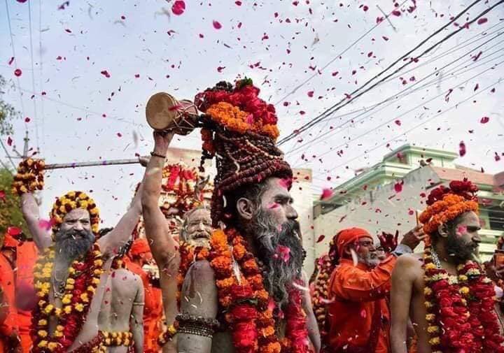 Sadhus taking out a procession in the Kumbh Mela area in Prayagraj. Photo courtesy: kumbh.gov.in