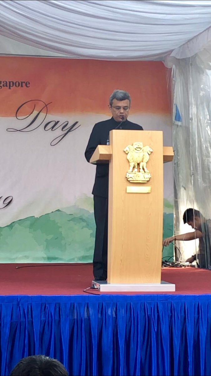 HE Jawed Ashraf, Indian High Commissioner to Singapore addressing people on the occasion of Indian Republic Day. Twitter@IndiaiSingapor