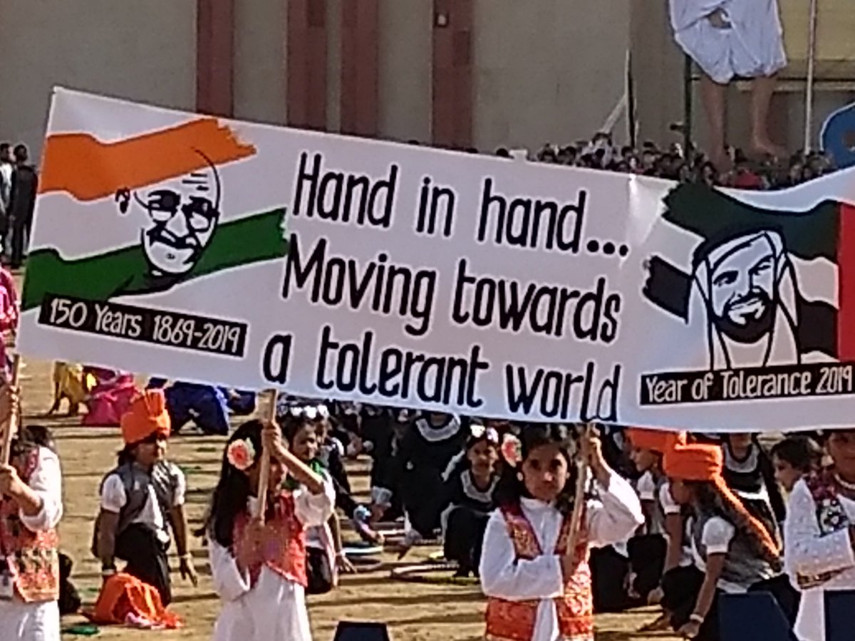 Children of the Indian High school presenting a colourful cultural programme in Dubai during 70th Republic Day of India. Photo courtesy: Twitter@cgidubai