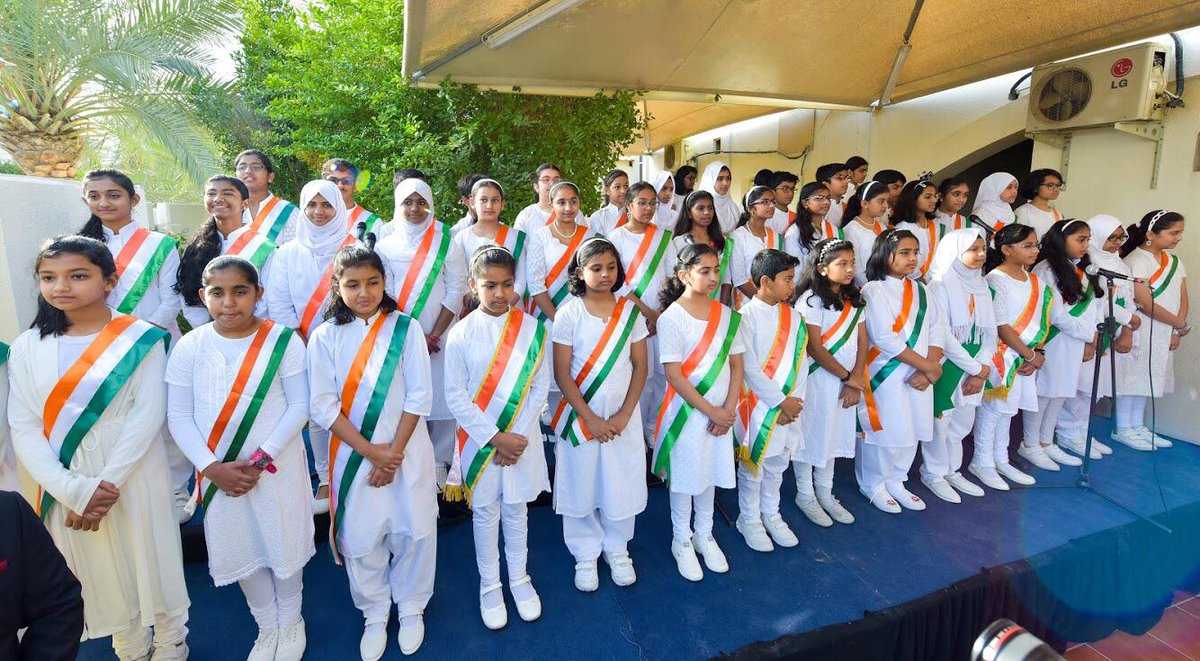 Students of Indian Schools presenting patriotic songs on the occasion of Republic Day in Doha. Photo courtesy: Twitter@IndEmbDoha