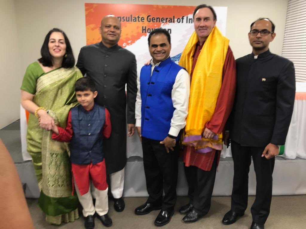 Members of the US House of Representatives, Pete Olson and Ford Benty County Judge, KP George were among those who attended the Republic Day programme at the Consulate General of India in Houston. Photo courtesy: Twitter@cgihou