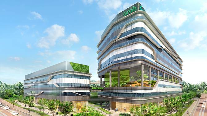 Artist impression about the new headquarters of Grab which will be constructed at a cost of SGD181.2 million. Photo courtesy: Grab/Ascendas Reit