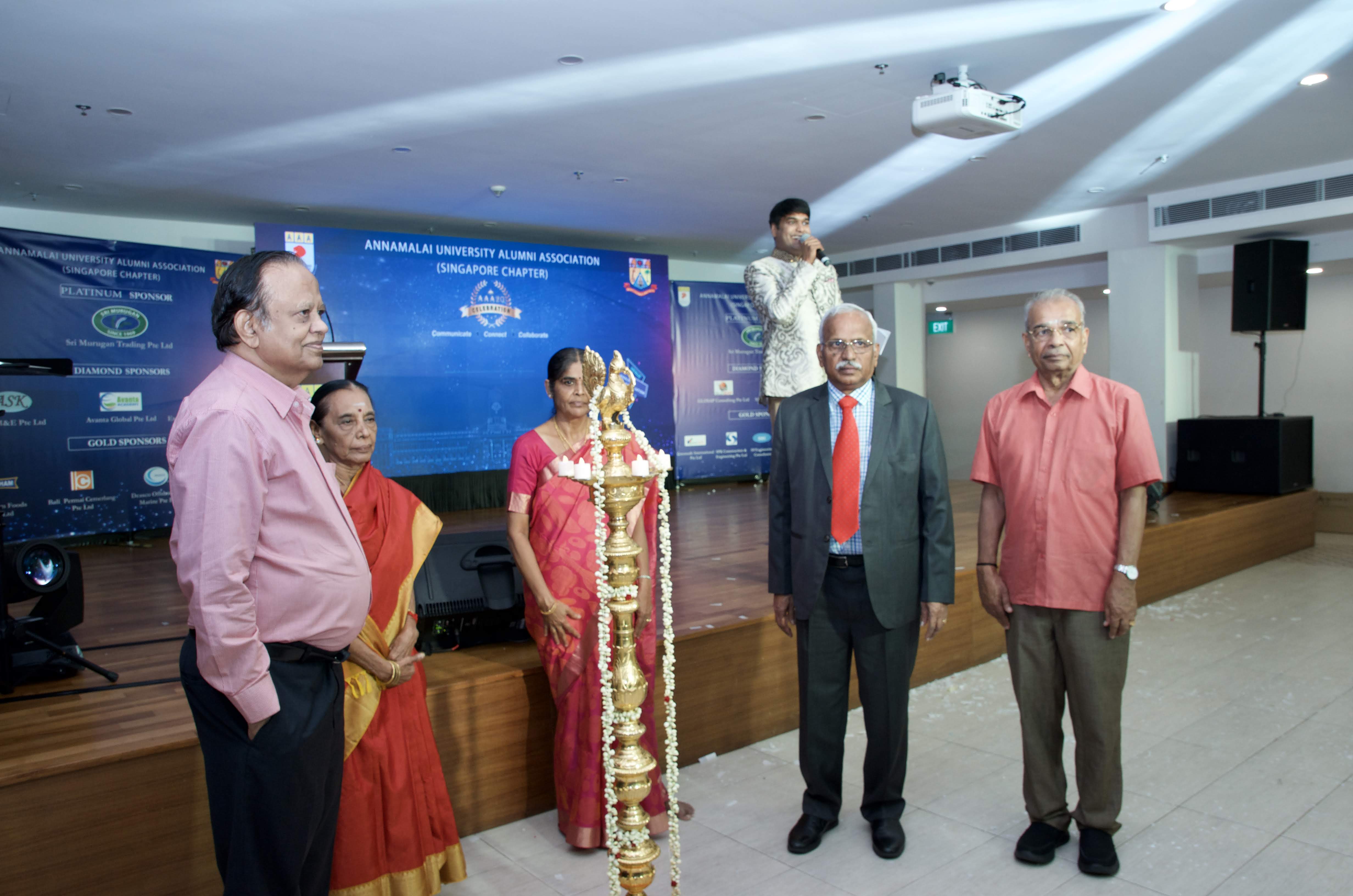 The traditional lamp called the kuthuvilakku was lit by Mrs Thinnappan and Mrs Chandrasekaran, spouses of two of the advisory members of AAA
