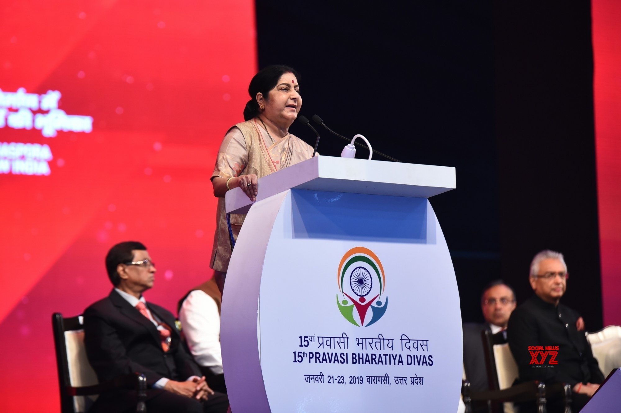 Minister of External Affairs Sushma Swaraj at Pravasi Bharatiya Divas PBD 2019 at Varanasi. Photo courtesy: Twitter/@MEAIndia