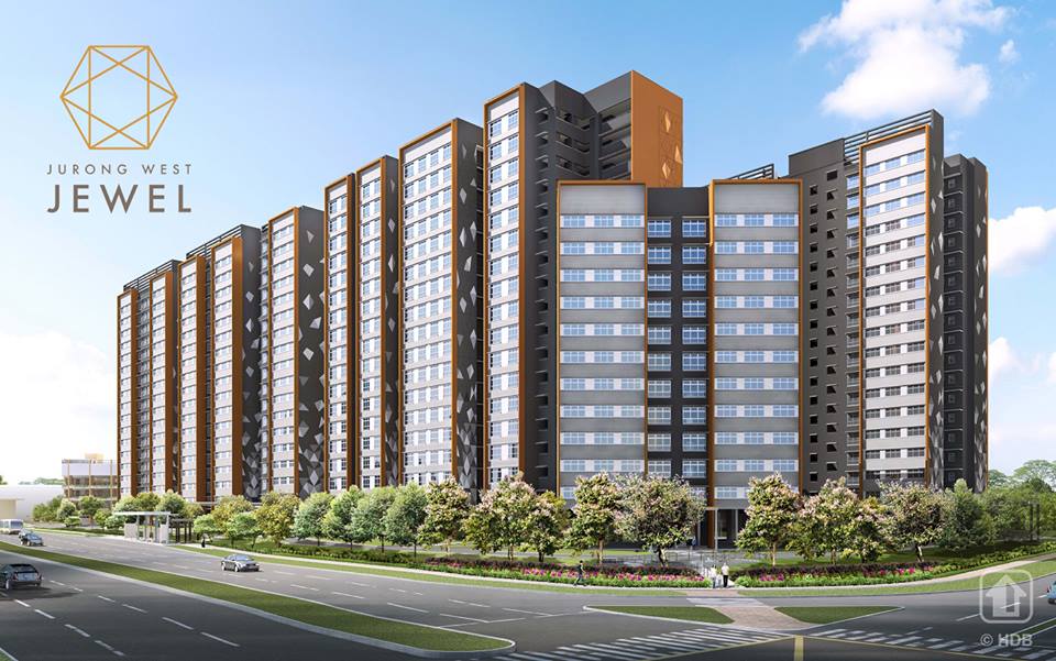 Jurong West Jewel comprises 4 residential blocks ranging from 12 to 18 storeys. There are 599 units of 2-room Flexi, 3-, 4-, and 5-room flats. The development is named 'Jurong West Jewel', which will be aptly illustrated by the jewel-inspired design of the building façade. Photo courtesy: Facebook page of HDB