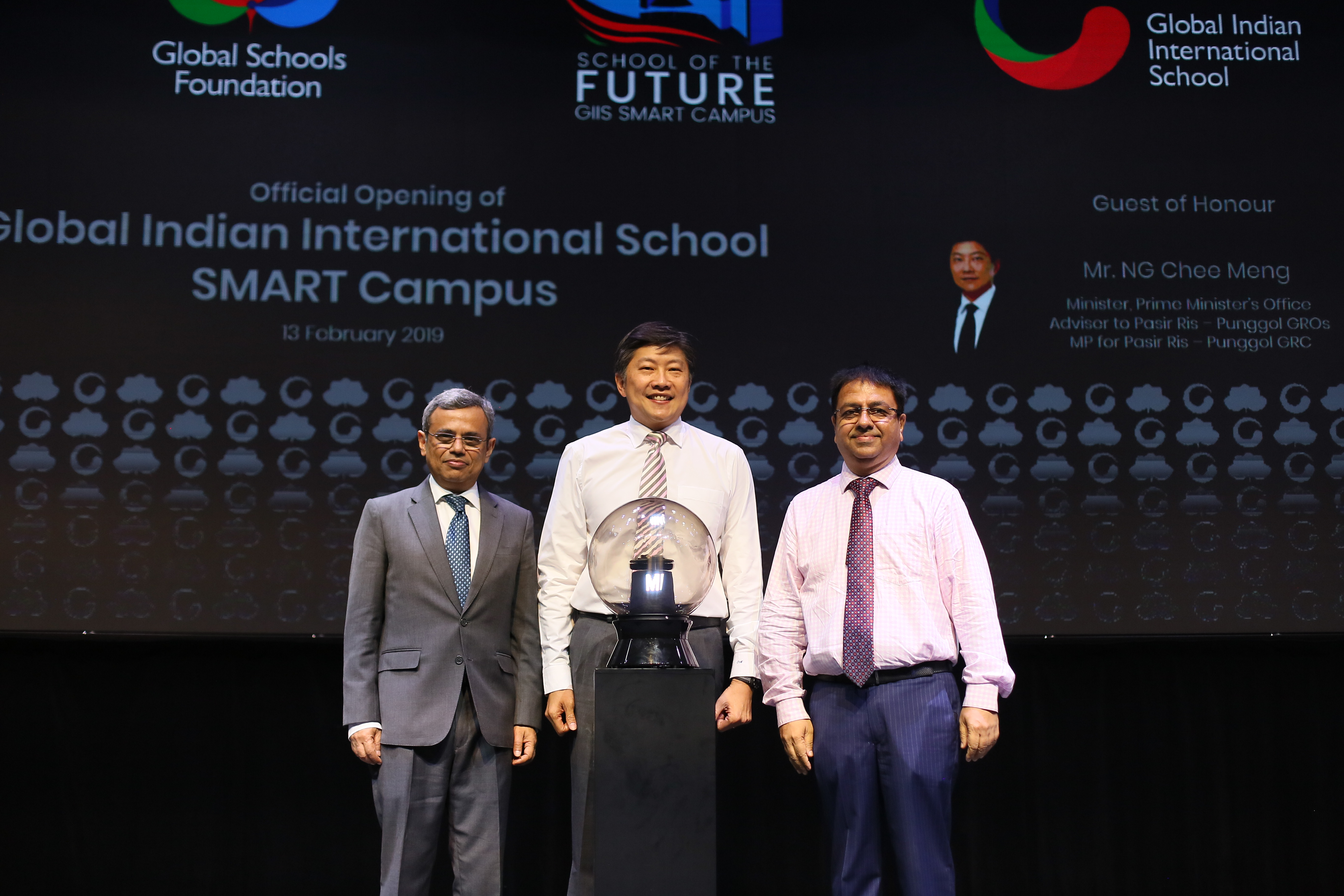 From left to right: Mr. Jawed Ashraf, High Commissioner of India to the Republic of Singapore, Mr NG Chee Meng, Minister, Prime Minister's Office, Adviser and MP for Pasir Ris – Punggol GRC and Mr Atul Temurnikar, Co-founder and Chairman, Global Schools Foundation (GSF) Singapore at the Global Indian International School (GIIS) SMART Campus Launch. Photo courtesy: GIIS