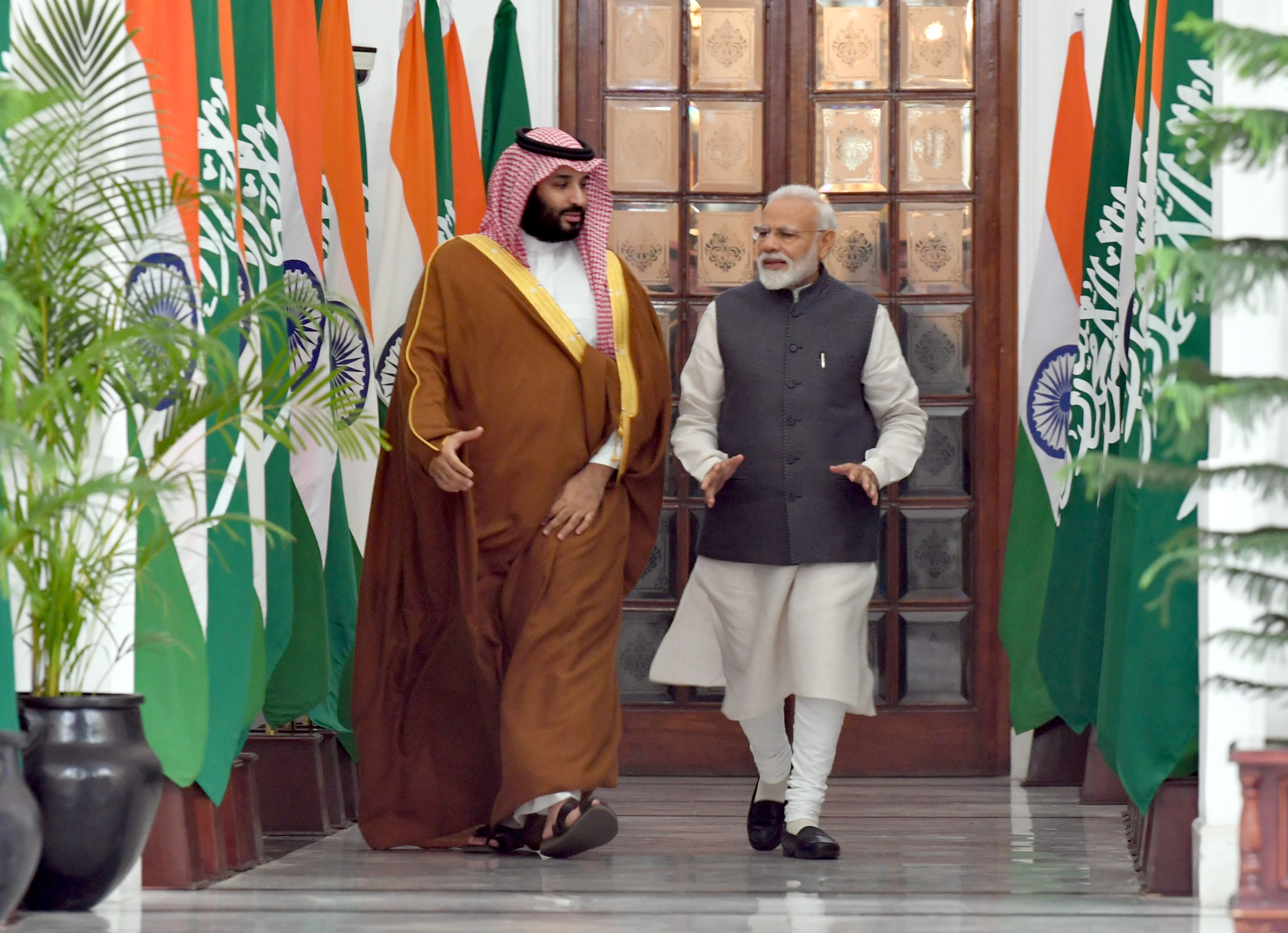 Prime Minister Narendra Modi with the Crown Prince, Vice President of the Council of Ministers of Defence of the Kingdom of Saudi Arabia, Prince Mohammed Bin Salman Bin Abdulaziz Al-Saud, at Hyderabad House, in New Delhi on February 20, 2019. Photo courtesy: PMO