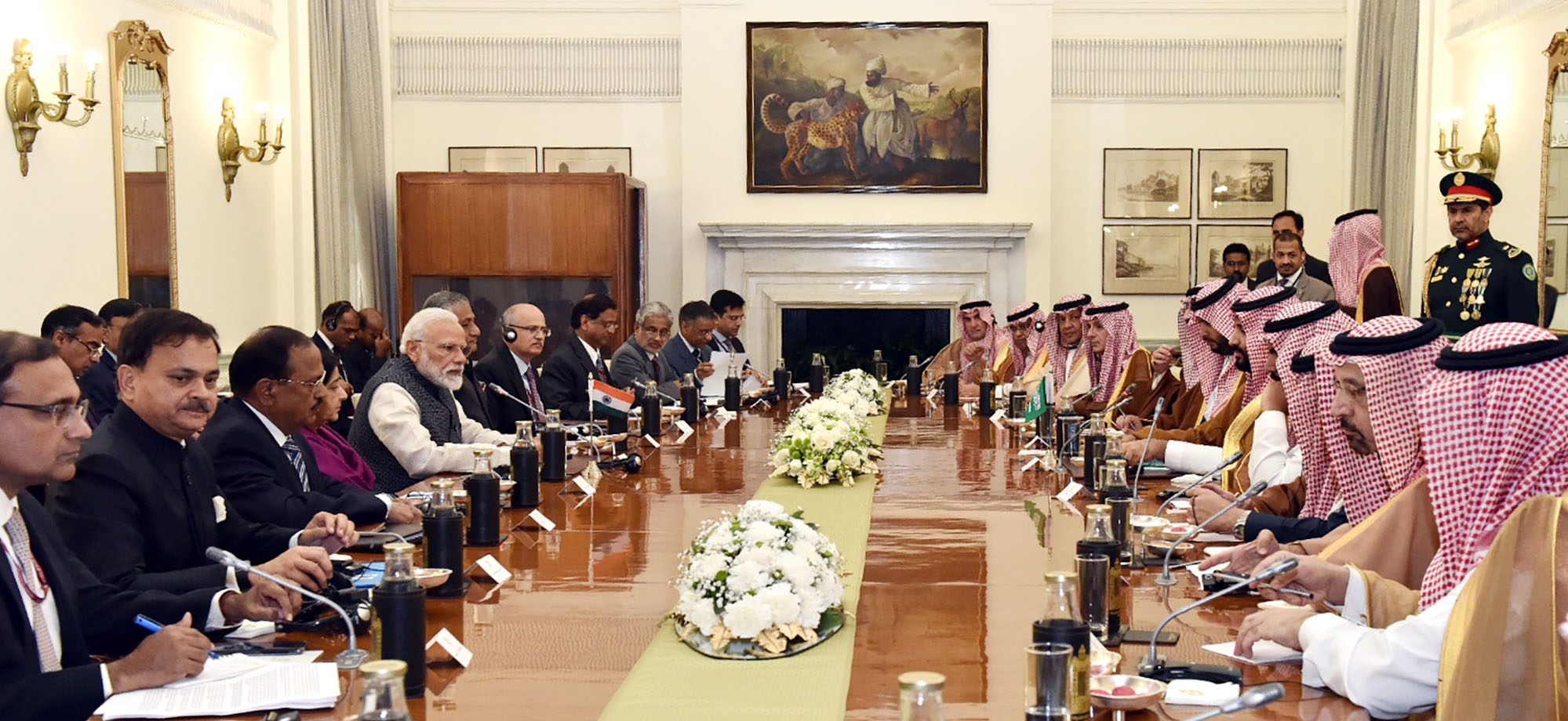 Prime Minister Narendra Modi with the Crown Prince, Vice President of the Council of Ministers of Defence of the Kingdom of Saudi Arabia, Prince Mohammed Bin Salman Bin Abdulaziz Al-Saud,  at the delegation level talks at Hyderabad House, in New Delhi on February 20, 2019. Photo courtesy: PMO