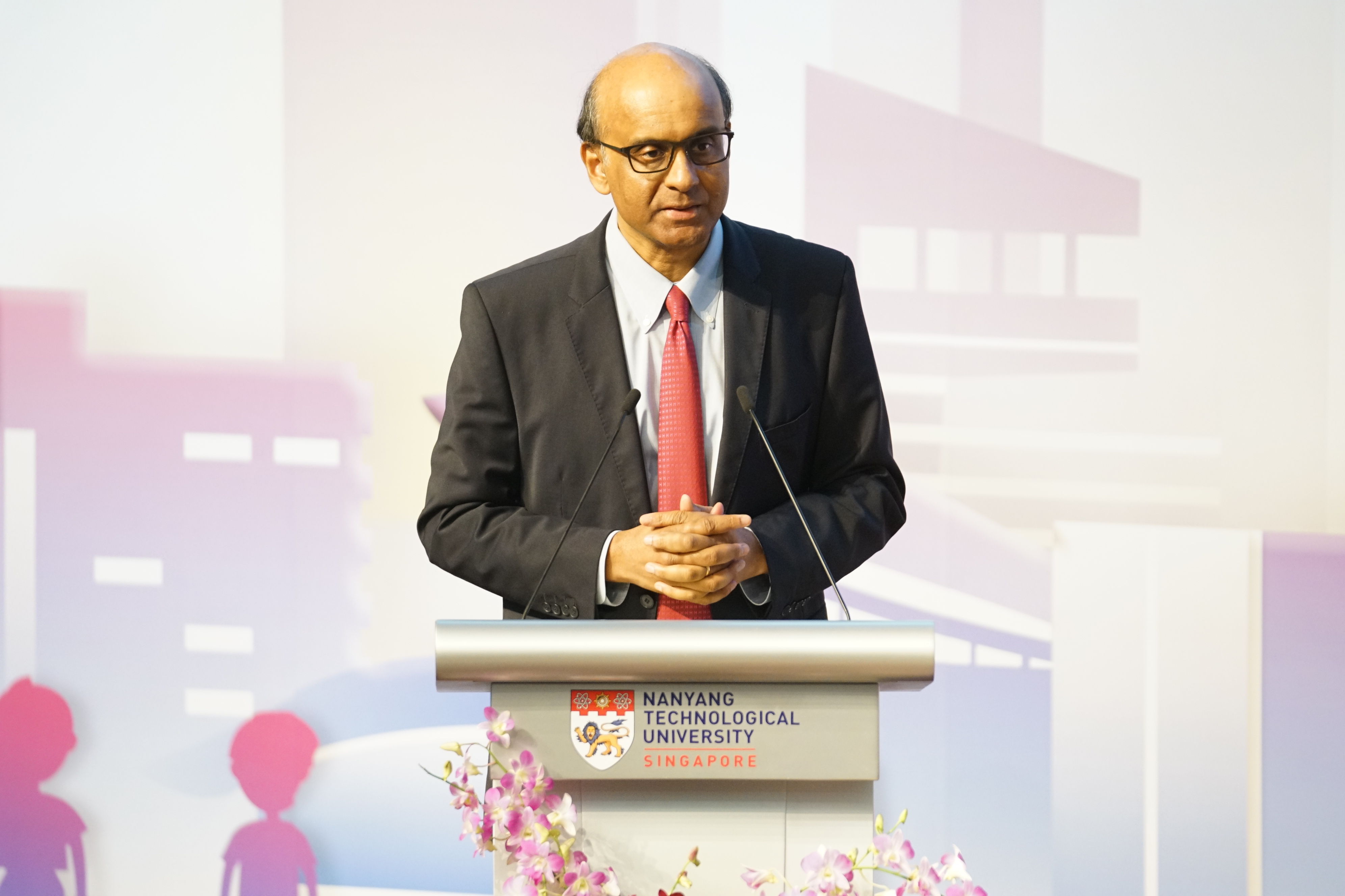   Deputy Prime Minister Tharman Shanmugaratnam speaking at the launch of the NTU Institute of Science and Technology for Humanity. Photo courtesy: NTU