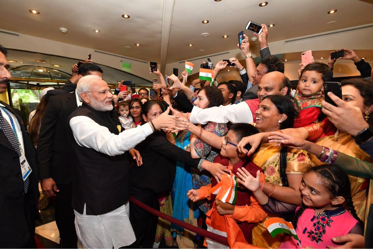 Prime Minister Narendra Modi at community reception in Buenos Aires, Argentina. Indian government's proactive outreach and relaxed voting rules has triggered enthusiasm among the NRIs around the world to take part in Indian political process. Photo courtesy Ministry of External Affairs