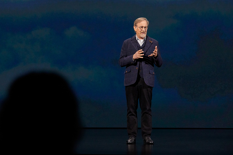  Director Steven Spielberg explains his creative process on stage at Apple’s March 2019 event. Photo courtesy: Apple