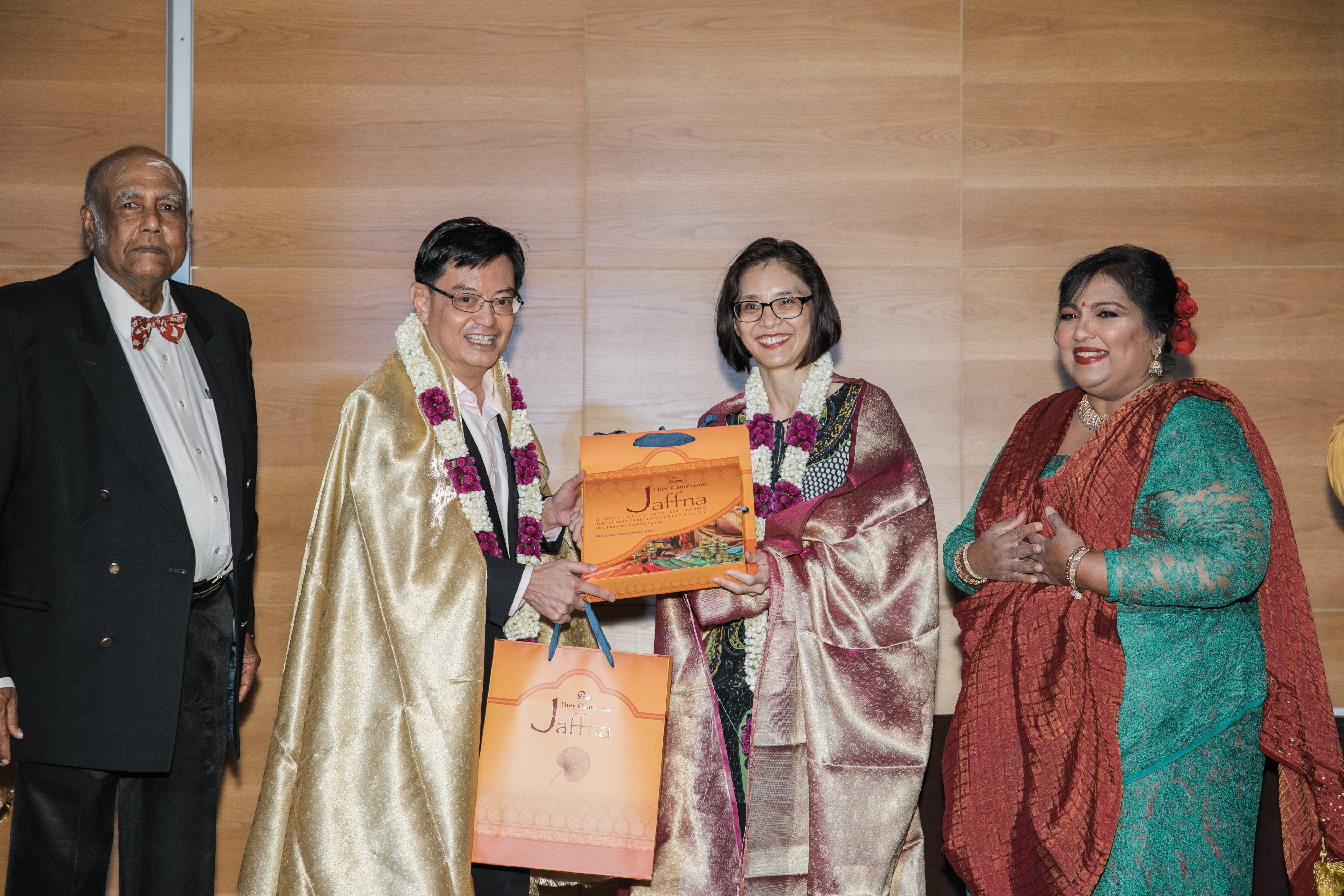  Finance Minister of Singapore Heng Swee Keat and Mrs. Heng Swee Keat were felicitated by Dr S Lavan Iswaran and Mrs Indra R L Iswaran during the book launch programme. Photo courtesy: Mrs Indra Iswaran