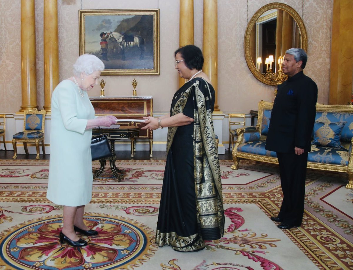 The 92-year-old monarch received Ghanashyam at Buckingham Palace for the presentation of letters of credence ceremony