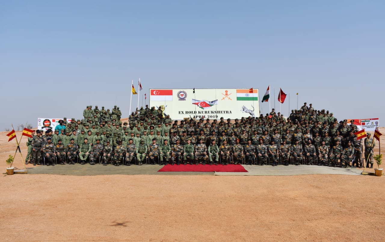 Joint photograph of the Indian and Singapore army personnel who took part in the India-Singapore joint military exercise ‘Bold Kurukshetra 2019’ at Babina Military station. Photo courtesy: Ministry of Defence, India