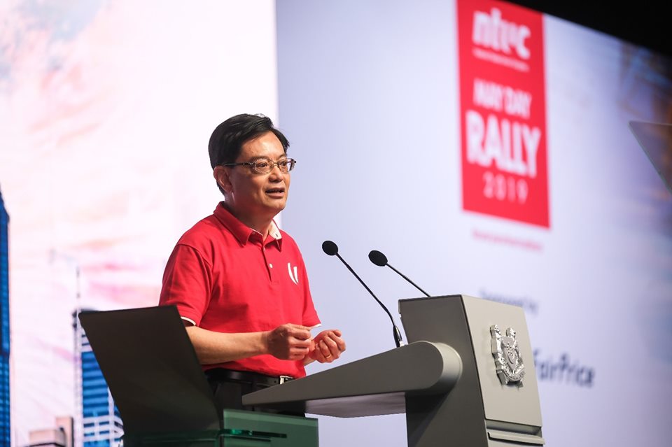 New Deputy Prime Minister of Singapore Heng Swee Keat speaking at the NTUC May Day Rally. Photo courtesy: Facebook page of People’s Action Party (PAP)
