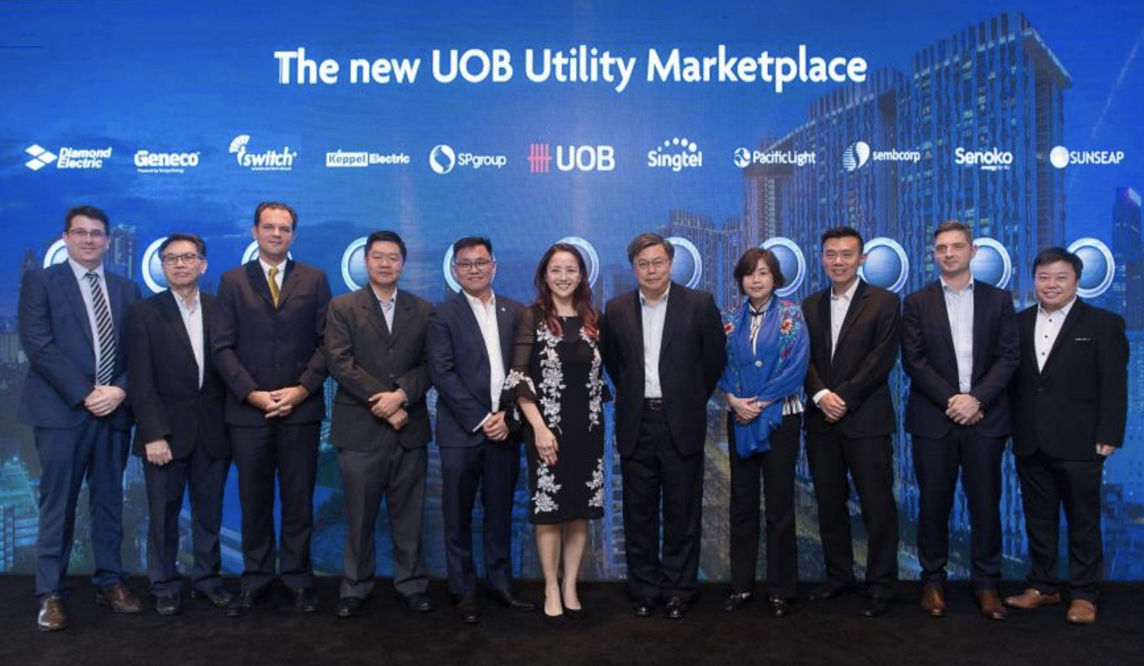 UOB brings together Singapore’s largest network of utility providers for the UOB Utility Marketplace. Ms Jacquelyn Tan, Head of Personal Financial Services Singapore, UOB (centre) with the 10 utility partners at the launch of the UOB Utility Marketplace. Photo courtesy: UOB