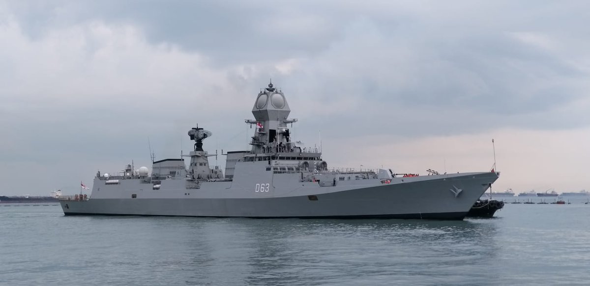 Indian Navy's INS Kolkata and INS Shakti arrive in Singapore to participate in the IMDEX 2019 and 26th annual bilateral exercise SIMBEX 2019. Photo courtesy Indian Ministry of Defence