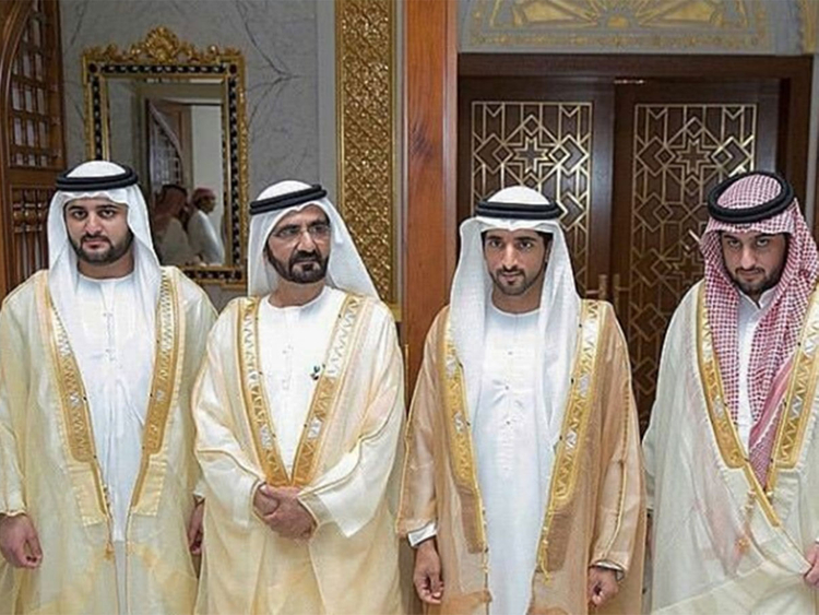   His Highness Shaikh Mohammad Bin Rashid Al Maktoum, Vice-President and Prime Minister of the UAE and Ruler of Dubai, with his three sons on the wedding day. Photo courtesy: Instagram/hhshkmohdfan