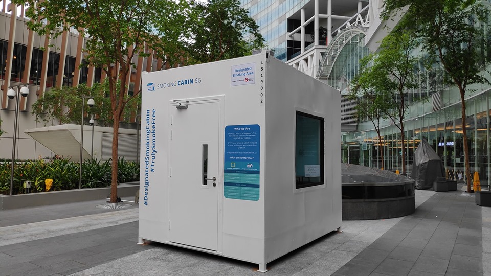 Smoking Cabin SG is fitted with a filtering system which turns cigarette smoke into clean air. Photo courtesy: Facebook page of Smoking Cabin SG