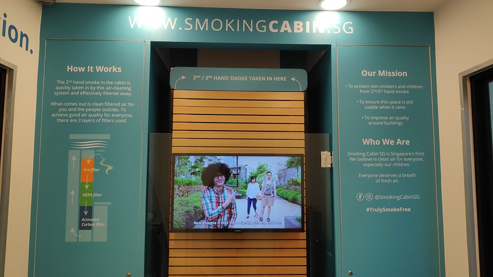 Inside portion of Smoking Cabin SG explaining the three-layer filtration system. Photo courtesy: Facebook page of Smoking Cabin SG
