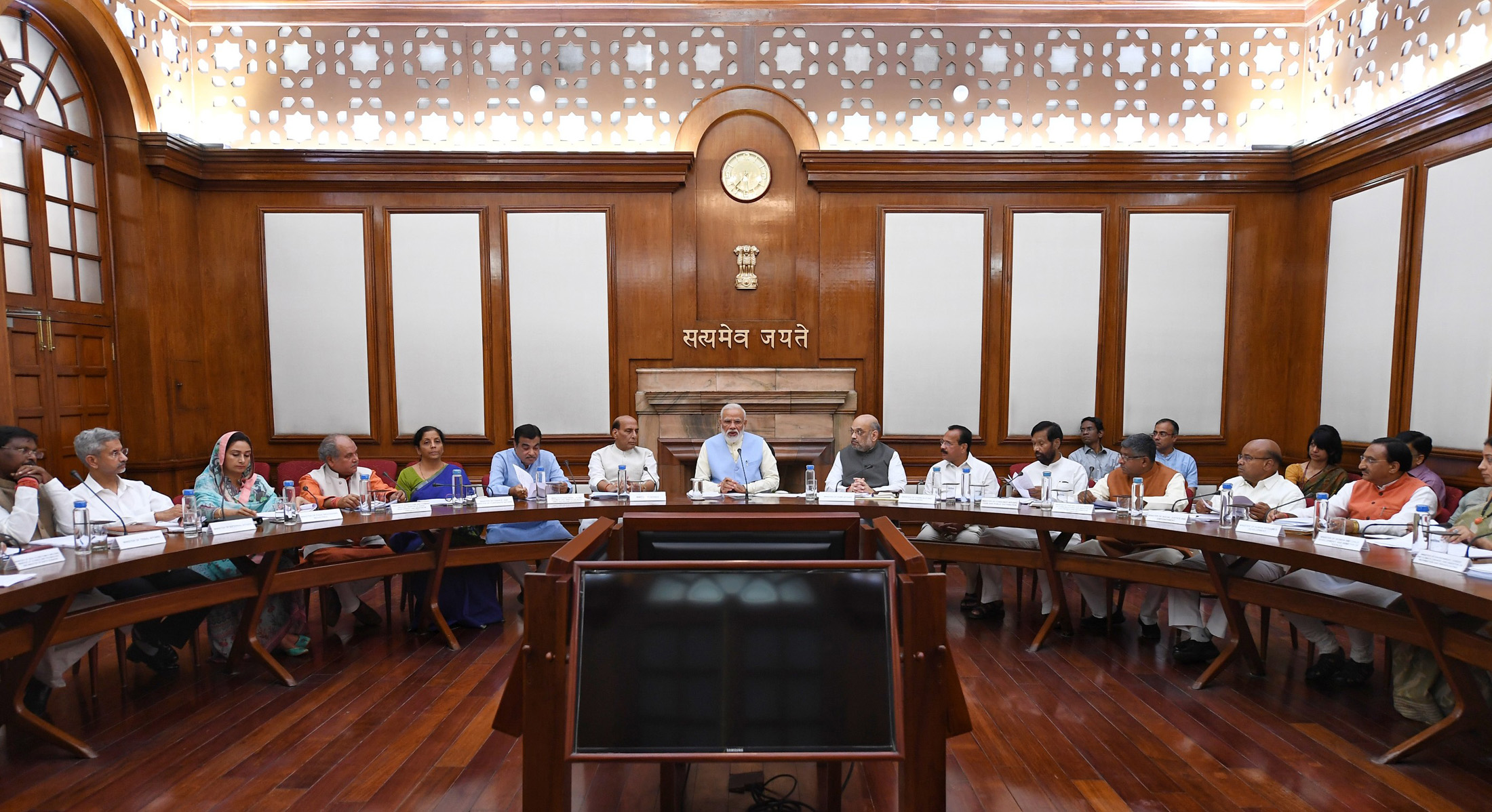 The Prime Minister, Shri Narendra Modi at the first cabinet meeting, at the Prime Minister’s Office, in South Block, New Delhi on May 31, 2019.