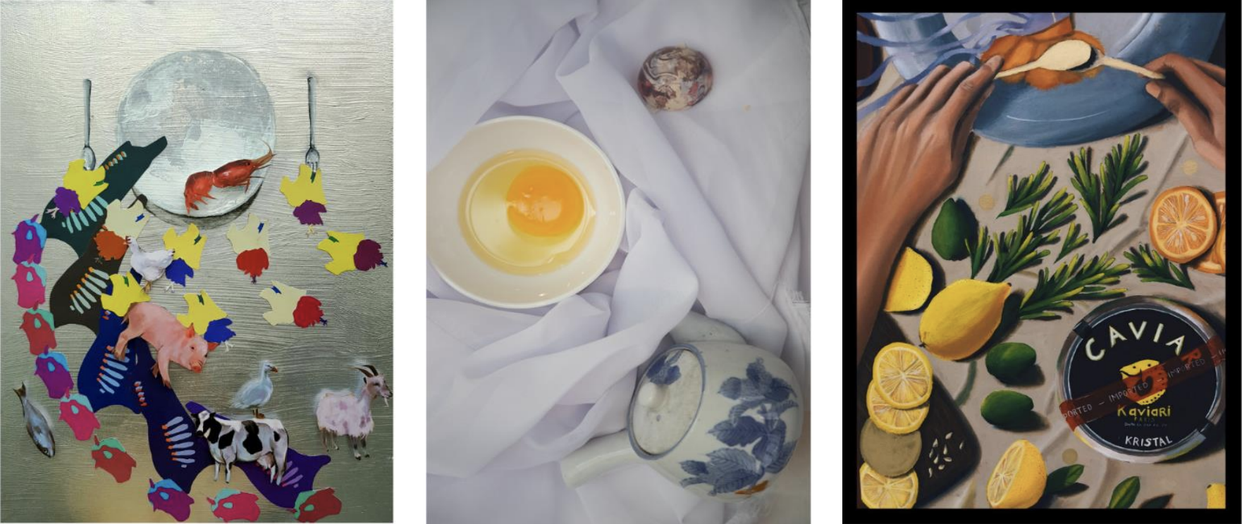 (Left to Right) “plATE” by Tan Sai Yong, “Eggalishous” by Klein Aw Sheng Jin, and “Quenelle” by Muhammad Israfil Ridhwan. Photo courtesy: STB