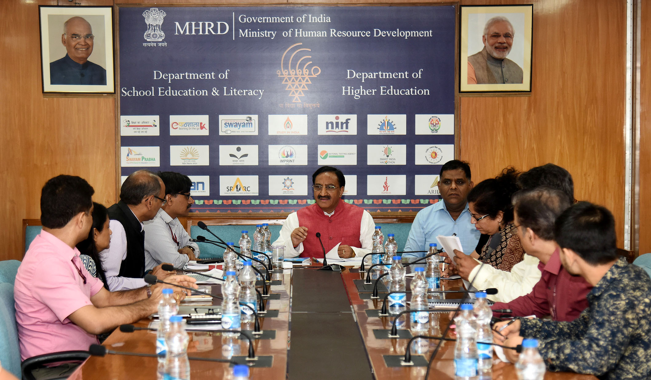 The Union Minister for Human Resource Development, Dr. Ramesh Pokhriyal ‘Nishank’ at a review meeting, in New Delhi 