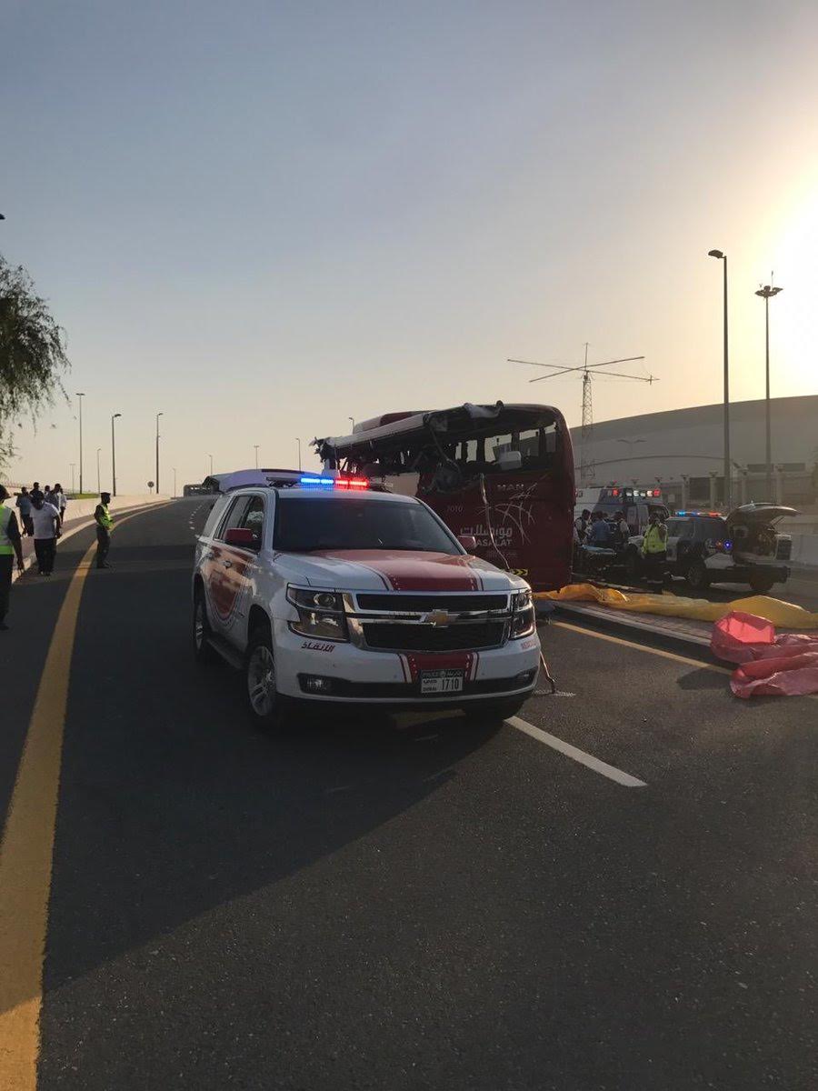 A traffic bus with 31 passengers on board of the Sultanate of Oman on Sheikh Mohammed bin Zayed Road, specifically (Al Rashidiya outlet) to the metro station, resulting in the death of 15 passengers of different nationalities and serious injuries to 5 other people. Photo courtesy: Dubai Police, Twitter 