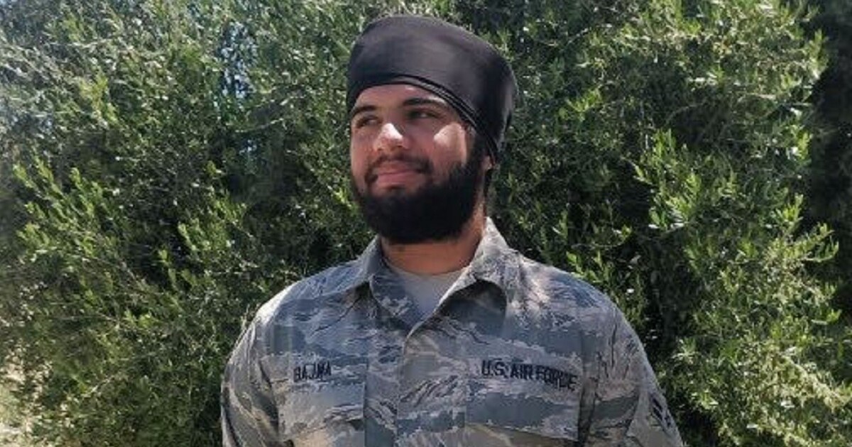 Airman 1st Class Harpreetinder Singh Bajwa, a crew chief at McChord Air Force Base, Washington