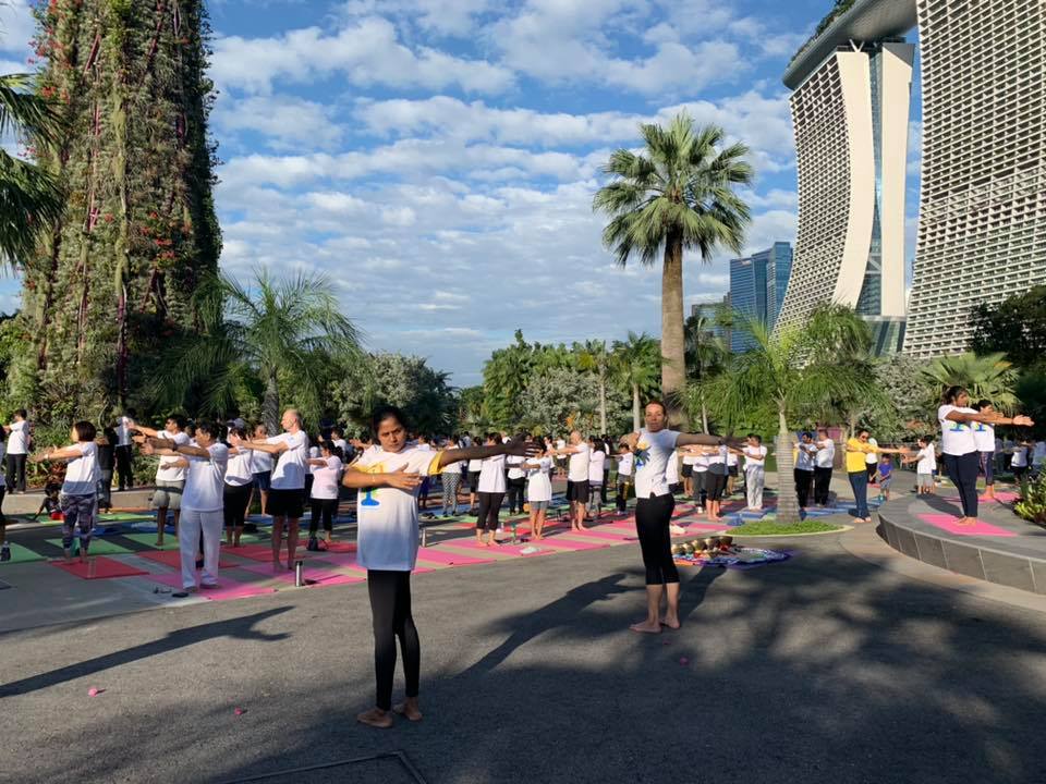 The International Yoga Day opening session was held at Gardens by the Bay in Singapore on June 15. Photo: Connected to India