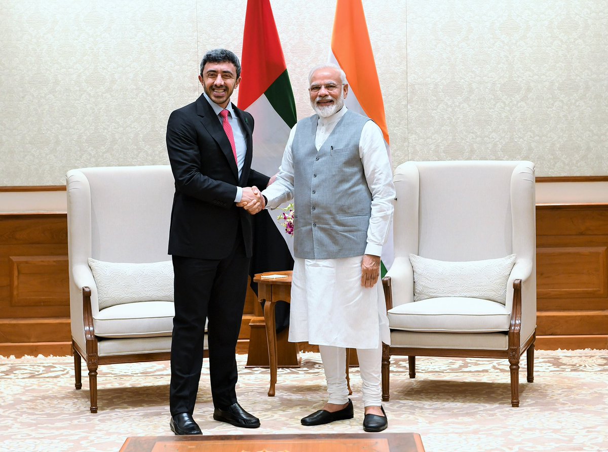 UAE's Foreign Minister called on PM Narendra Modi on Tuesday. Photo courtesy: Twitter/@narendramodi