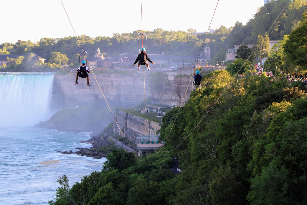 Zipliners zipping through near the Falls, taking in the powerful rush of water from the Falls. Photo courtesy: Kaustubh Shankar