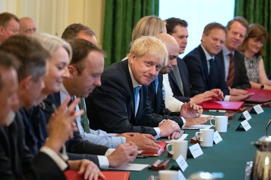 New UK Prime Minister Boris Johnson chairing his first Cabinet meeting in Downing Street. Photo courtesy: Twitter/@10DowningStreet