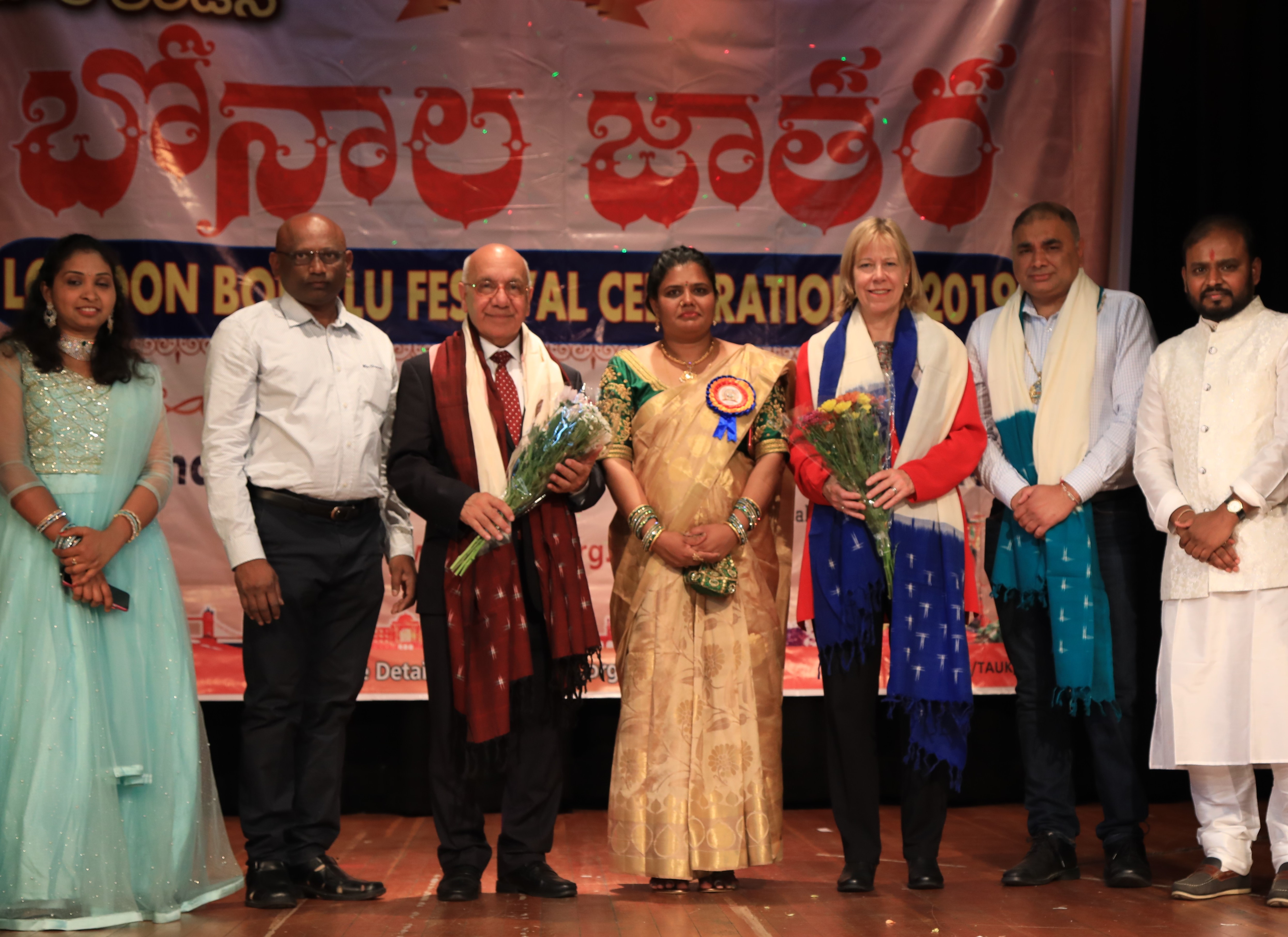 Indian origin local MPs Virendra Sharma (centre-left), Seema Malhotra (centre), Ruth Cadbury (centre-right)and Indian High Commission to UK representative Prem Jeet were guests of honour for the Bonalu celebrations in West London. Photo courtesy: TAUK