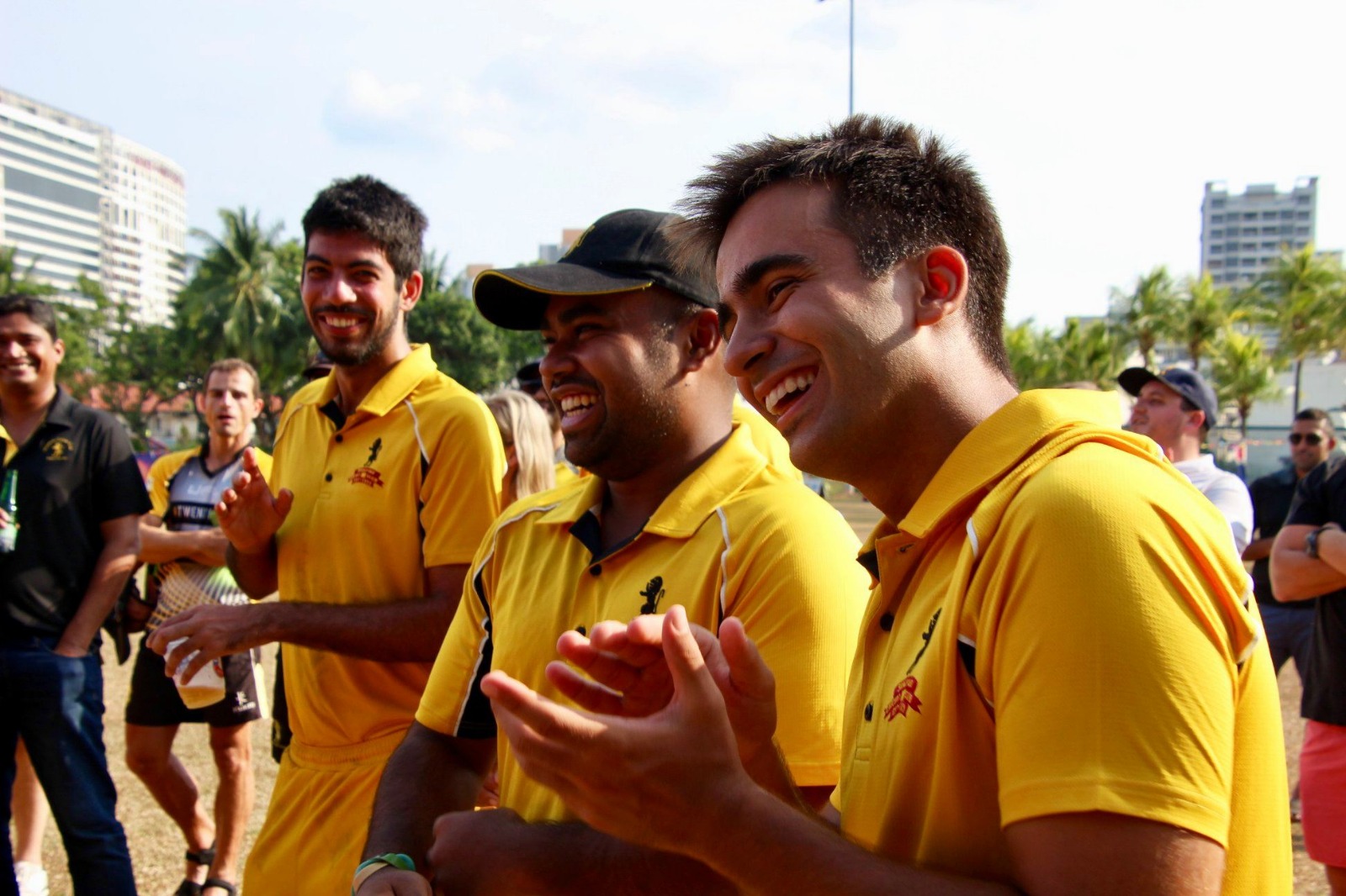 Singapore Cricket Club team is all smiles during the presentation ceremony of the SCA Premier League. Photo courtesy: Venkat Iyer
