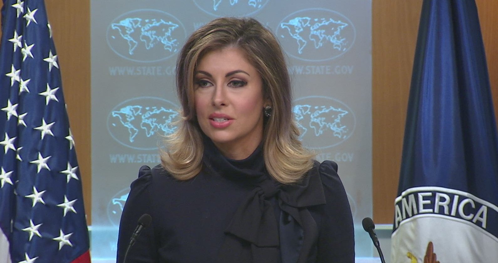 US State Department Spokesperson Morgan Ortagus said that it is up to India and Pakistan to decide on the Kashmir issue. Photo courtesy: Twitter