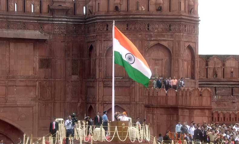 PM Modi addressed the nation from the Red Fort in New Delhi on Independence Day. Photo courtesy: Twitter/@BJP