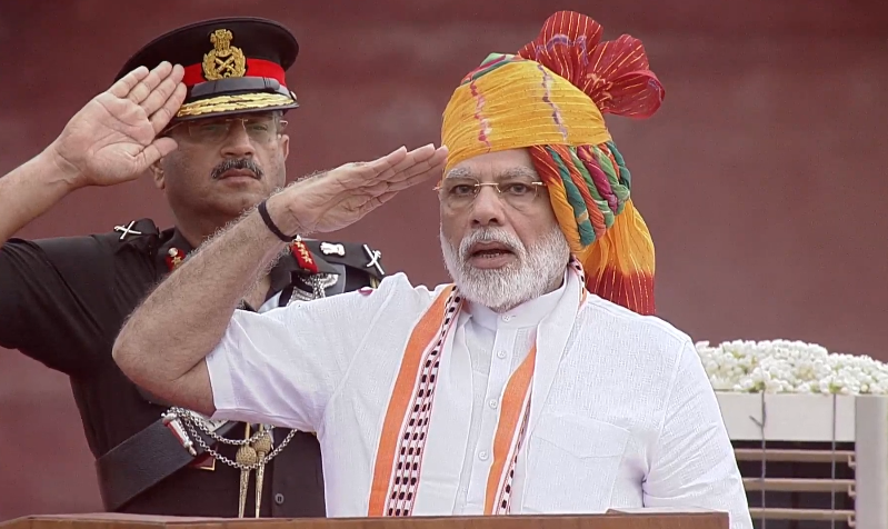 PM Modi addressed the nation from the Red Fort in New Delhi on Independence Day. Photo courtesy: Twitter/@BJP