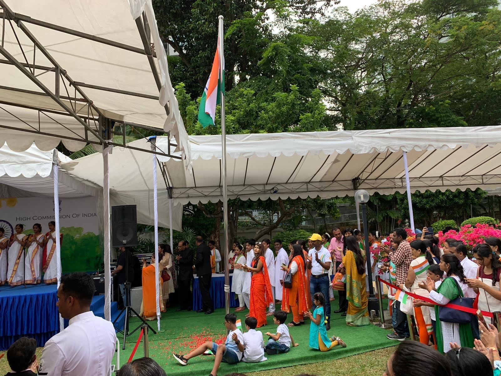 India's 73rd Independence Day flag hoisting ceremony at the Indian High Commission, Singapore. Photo: Connected to India