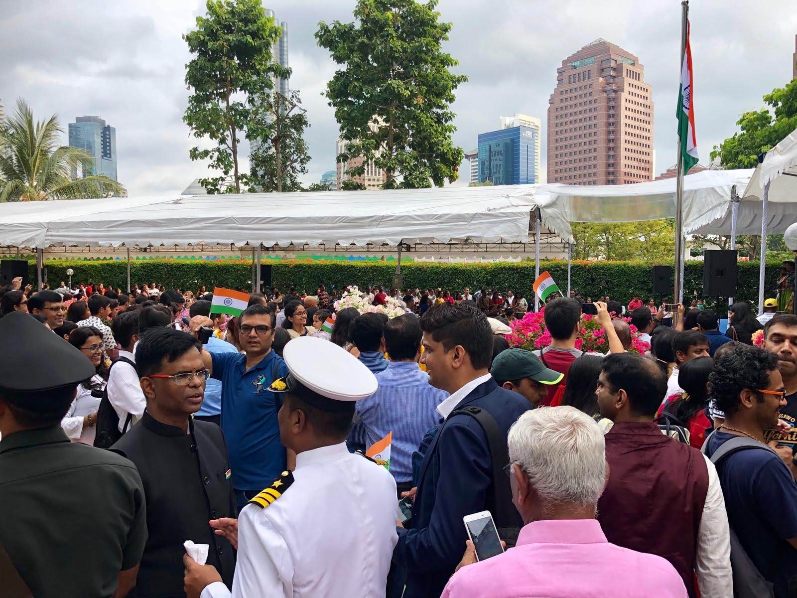 Uniformed personnel mingling with the crowds post the ceremony. Photo: Connected to India